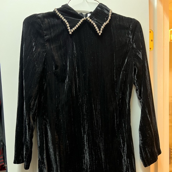Zara Dresses & Skirts - Zara Black Velvet Dress with rhinestone collar small